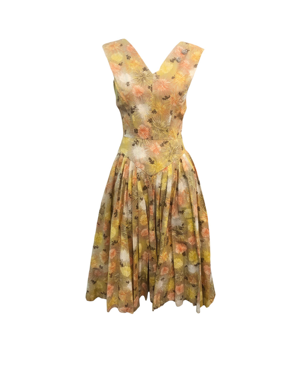Har Gee of Florida 1950's Yellow Cotton Dress with Exploding Dandelion Print  FRONT 1 of 5