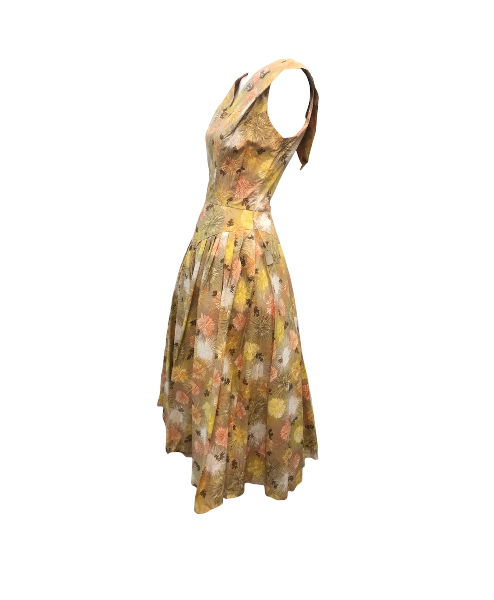 Har Gee of Florida 1950's Yellow Cotton Dress with Exploding Dandelion Print  SIDE 2 of 5