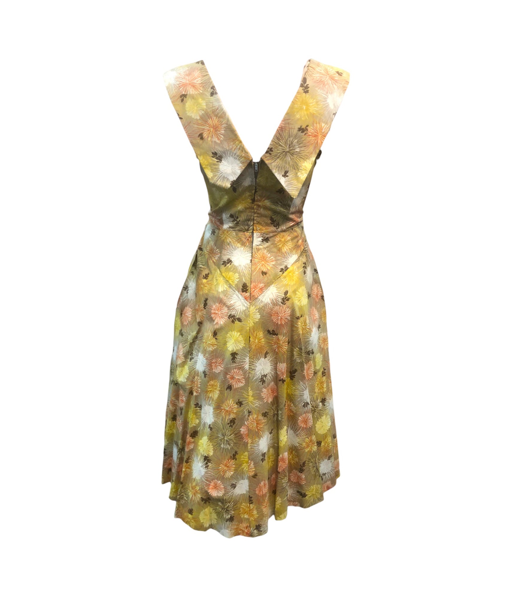 Har Gee of Florida 1950's Yellow Cotton Dress with Exploding Dandelion Print  BACK 3 of 5