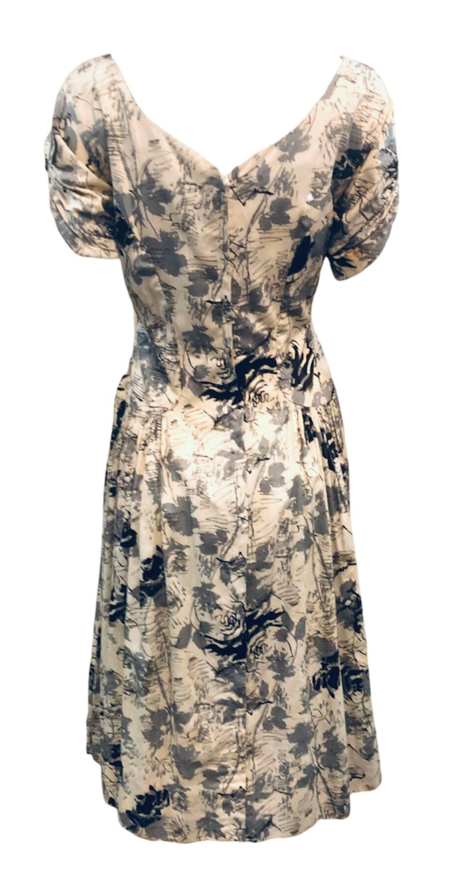 1950's Cotton Day Dress with Squiggle Rose Print 1950's Cotton Day Dress with Squiggle Rose Print