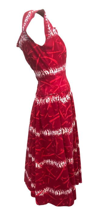 Malihini 1950's Red  Dress Border print SIDE 2 of 6