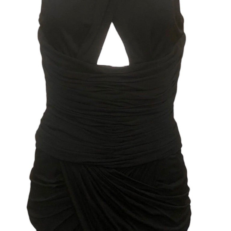 Vicky Tiel 80s Black Jersey Halter Neck Body Con Cocktail  Dress FRONT 1 of 5