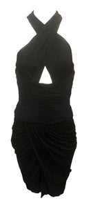Vicky Tiel 80s Black Jersey Halter Neck Body Con Cocktail  Dress FRONT 1 of 5