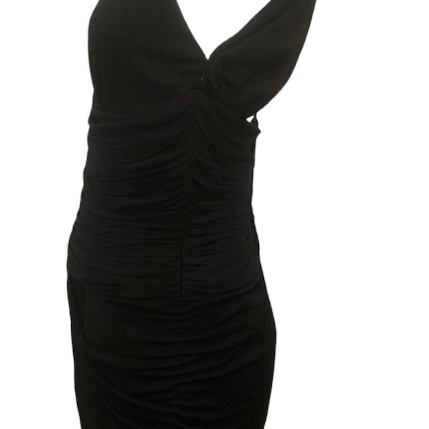 Vicky Tiel 80s Black Jersey Halter Neck Body Con Cocktail  Dress SIDE 2 of 5