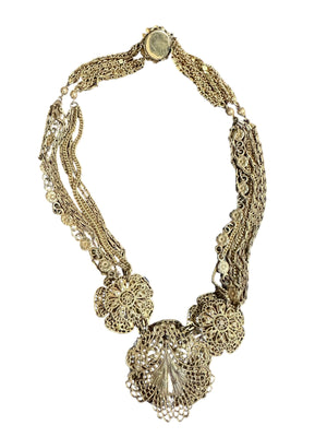 Miriam Haskell 1950s Unique Mid-Century Diamante and Bead Necklace