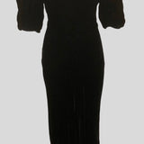  30s Black Silk Velvet Bias Cut Gown with Gold Lame Accents FRONT 1 of 5