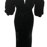  30s Black Silk Velvet Bias Cut Gown with Gold Lame Accents BACK 3 of 5