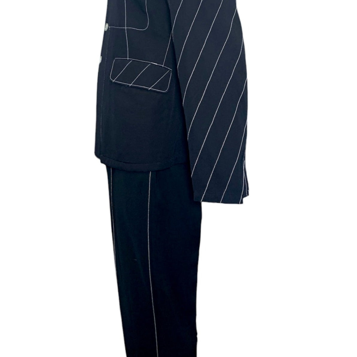  Yohji Yamamoto 90s Black Pant Suit Ensemble with White Contrast Stitching SIDE 2 of 6