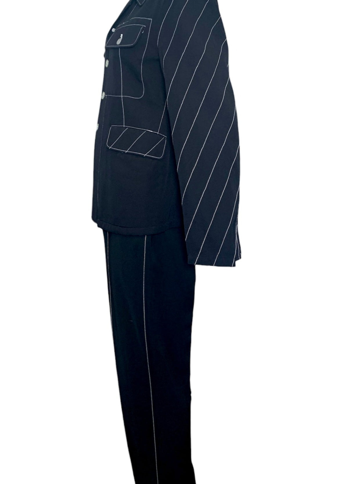  Yohji Yamamoto 90s Black Pant Suit Ensemble with White Contrast Stitching SIDE 2 of 6