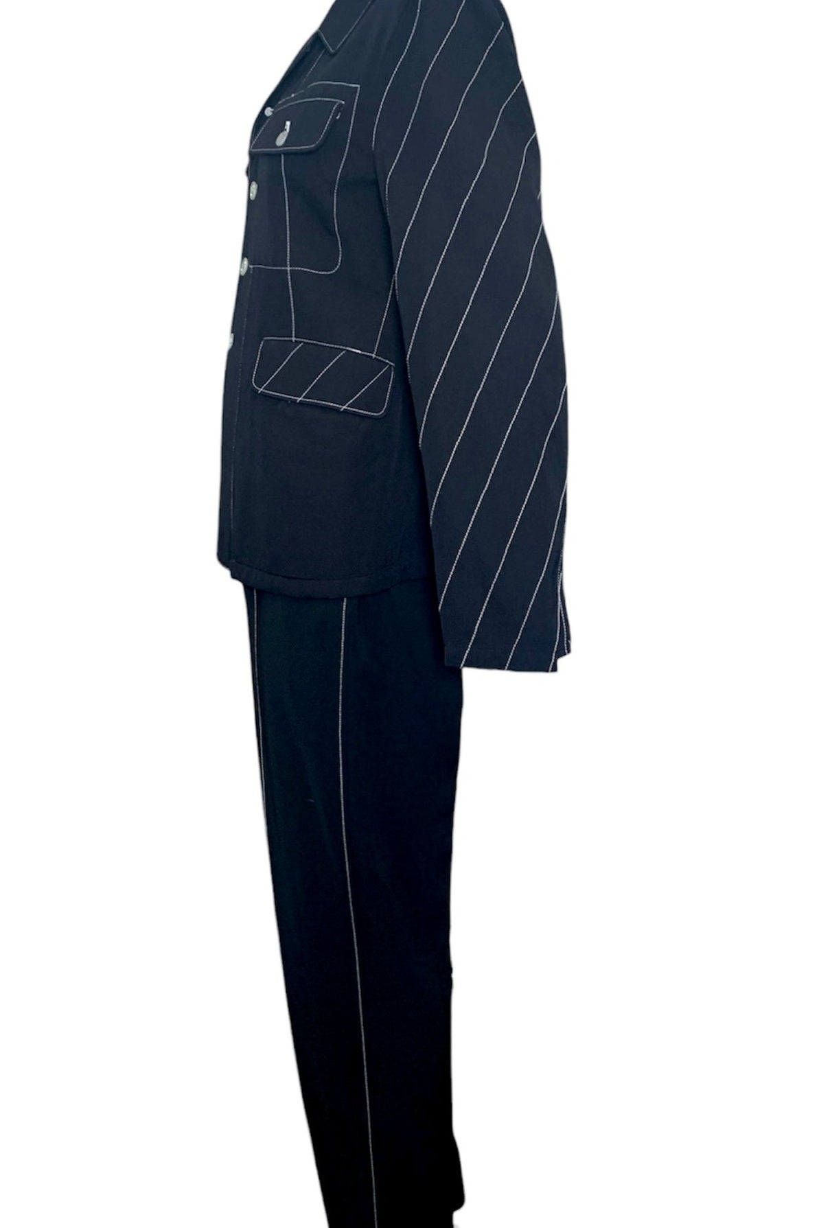  Yohji Yamamoto 90s Black Pant Suit Ensemble with White Contrast Stitching SIDE 2 of 6