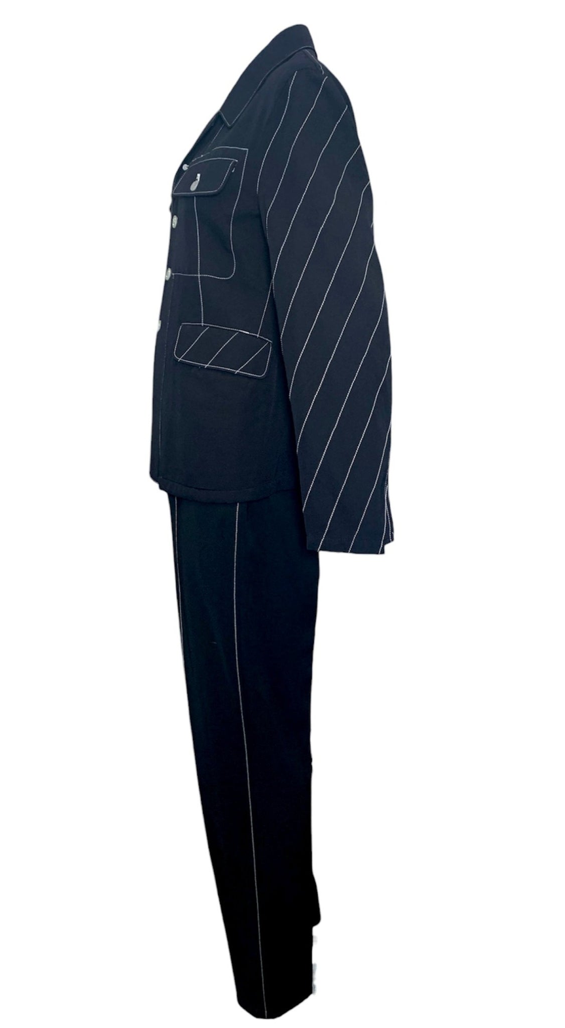  Yohji Yamamoto 90s Black Pant Suit Ensemble with White Contrast Stitching SIDE 2 of 6