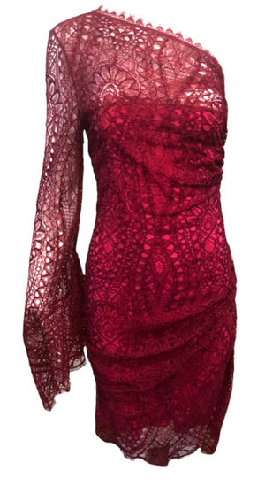 Emilio Pucci 2000s Rasberry One Shoulder Lace Dress FRONT 1 of 5