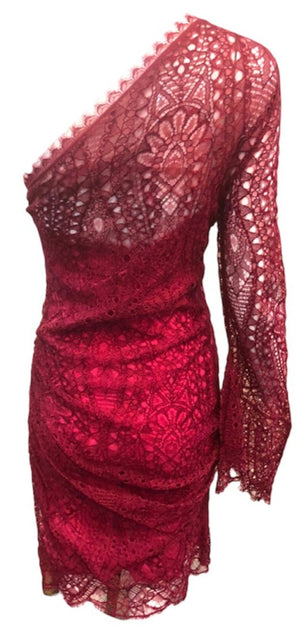 Emilio Pucci 2000s Rasberry One Shoulder Lace Dress BACK 3 of 5