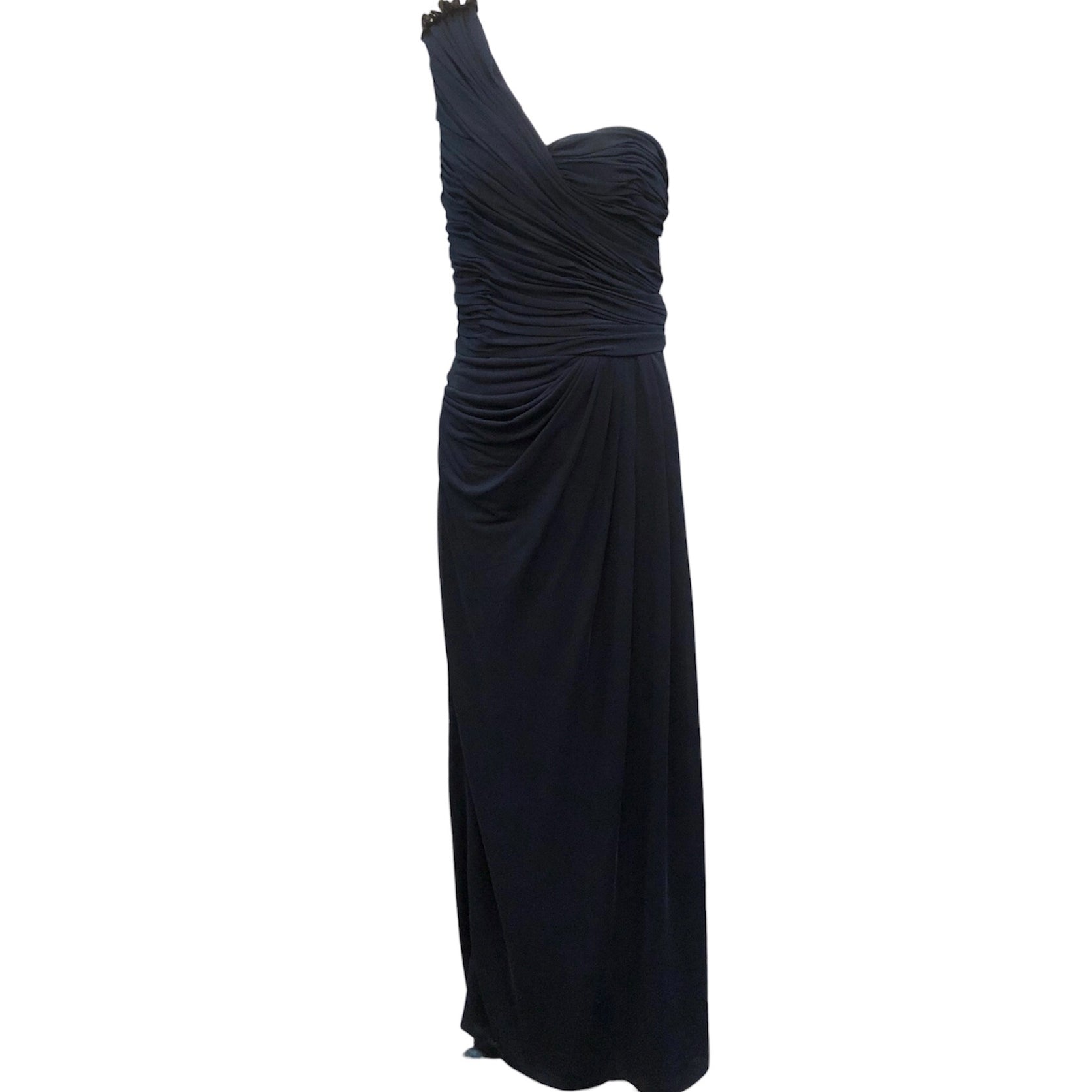 J Mendel Contemporary Deep Blue Jersey One Shoulder Gown FRONT 1 of 5