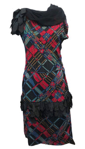 20s Flapper Plaid Beaded Chiffon Party Dress FRONT 1 of 6
