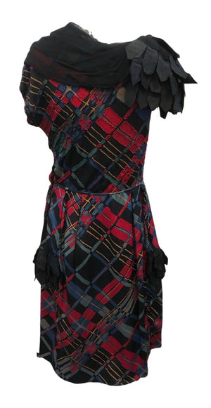 20s Flapper Plaid Beaded Chiffon Party Dress BACK 3 of 6