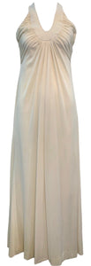 70s Unlabeled Cream  Poly Halter  Maxi Dres FRONT 1 of 4