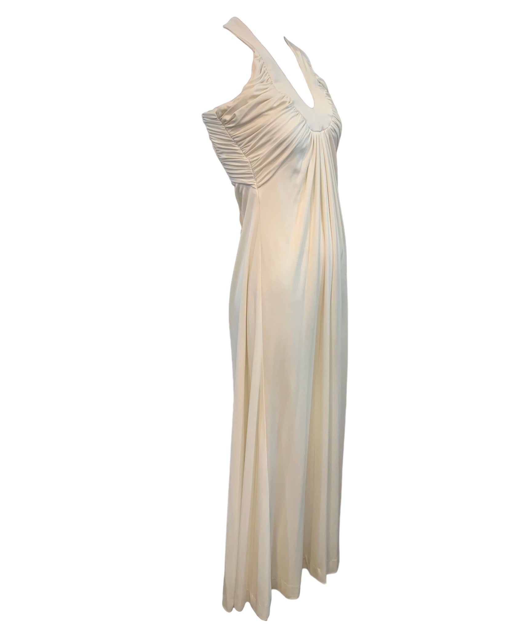 70s Unlabeled Cream  Poly Halter  Maxi Dres SIDE 2 of 4