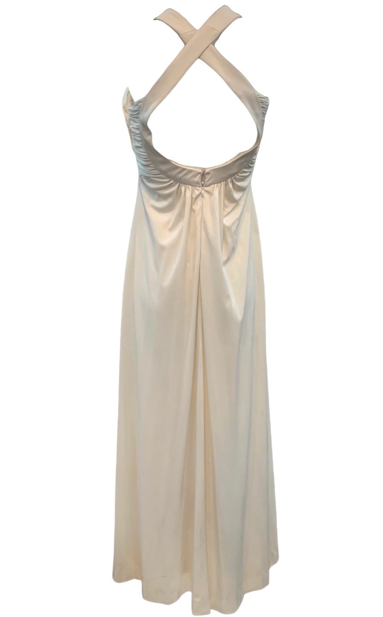 70s Unlabeled Cream  Poly Halter  Maxi Dres BACK 3 of 4