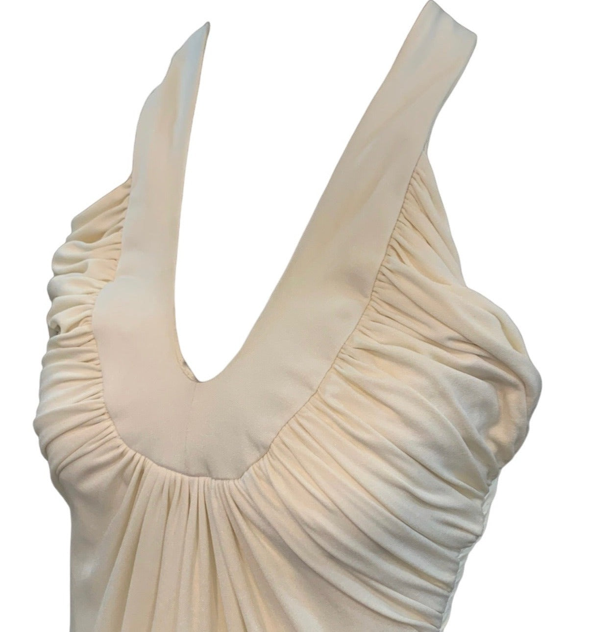 70s Unlabeled Cream  Poly Halter  Maxi Dres DETAIL 4 of 4