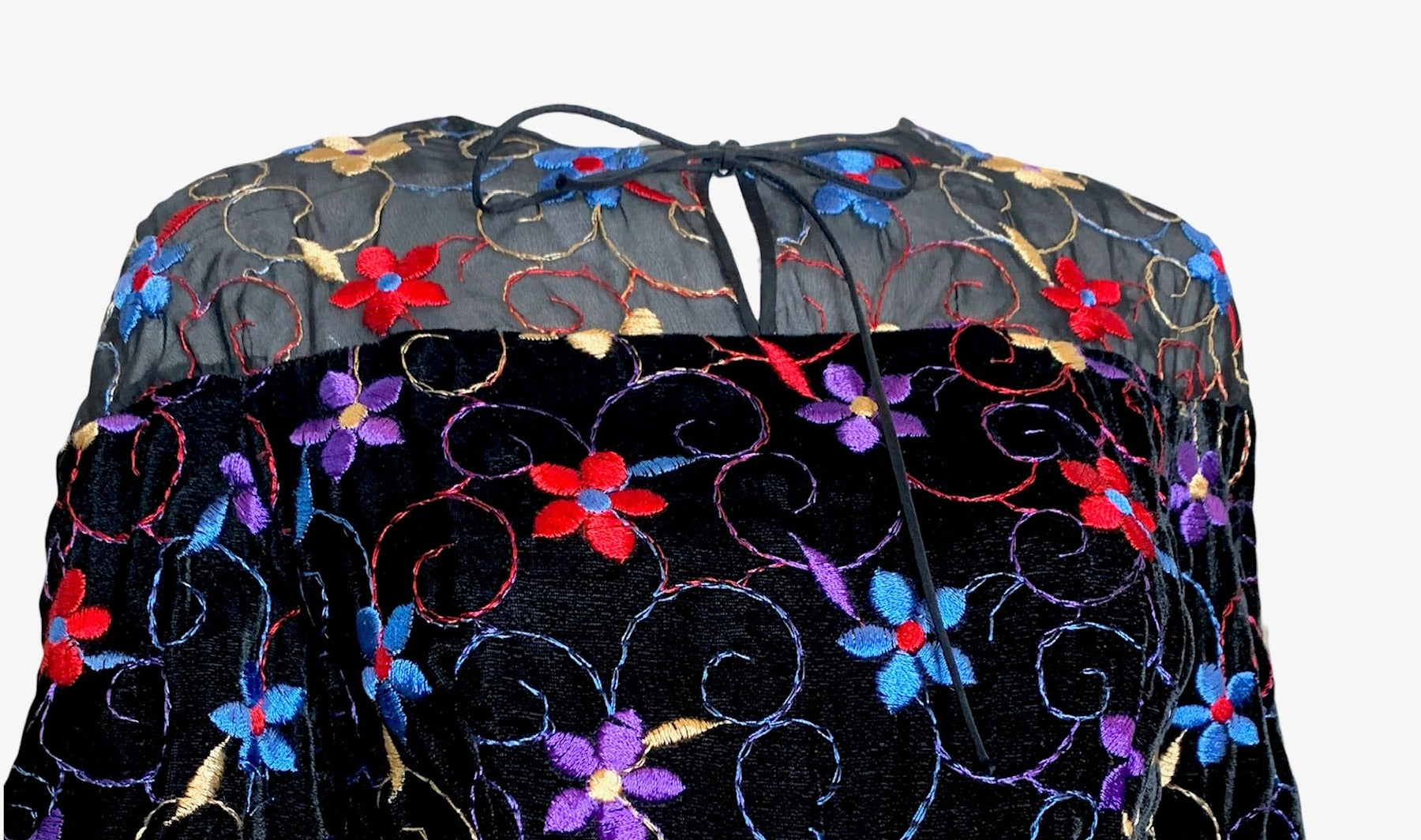 Oscar de la Renta  Boutique 70s Black Velvet Rainbow Floral Embroidered Gown DETAIL 4 of 6