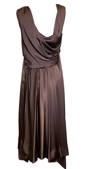 Hardy Amies 50s Chocolate Brown Silk Satin Goddess  Cocktail Dress BACK 3 of 6