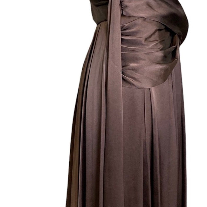 Hardy Amies 50s Chocolate Brown Silk Satin Goddess  Cocktail Dress SIDE 2 of 6