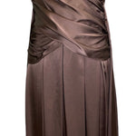 Hardy Amies 50s Chocolate Brown Silk Satin Goddess  Cocktail Dress FRONT 1 of 6