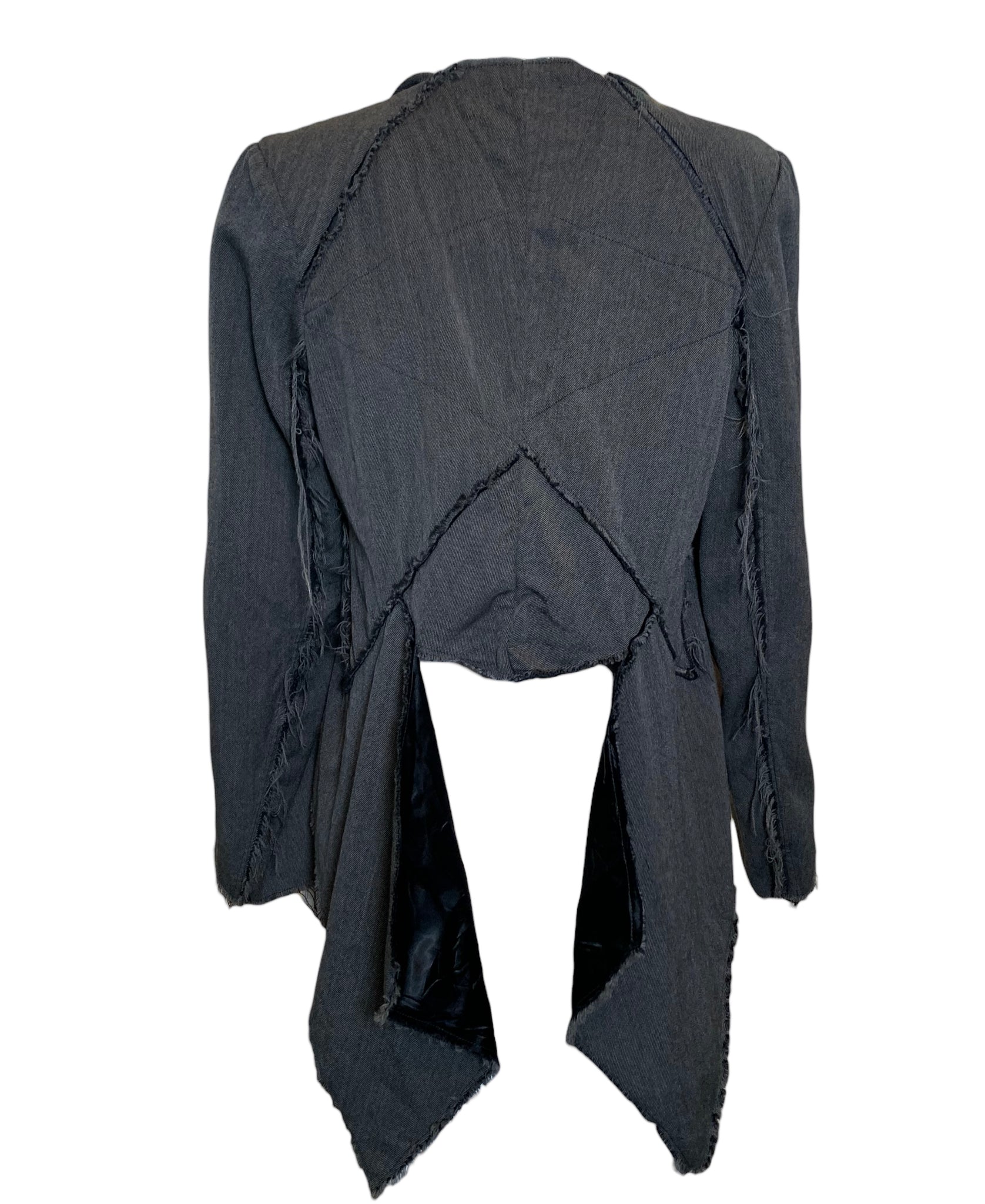 Gary Graham 2000s Deconstructed Grey Twill  Cutaway Jacket BACK 3 of 6