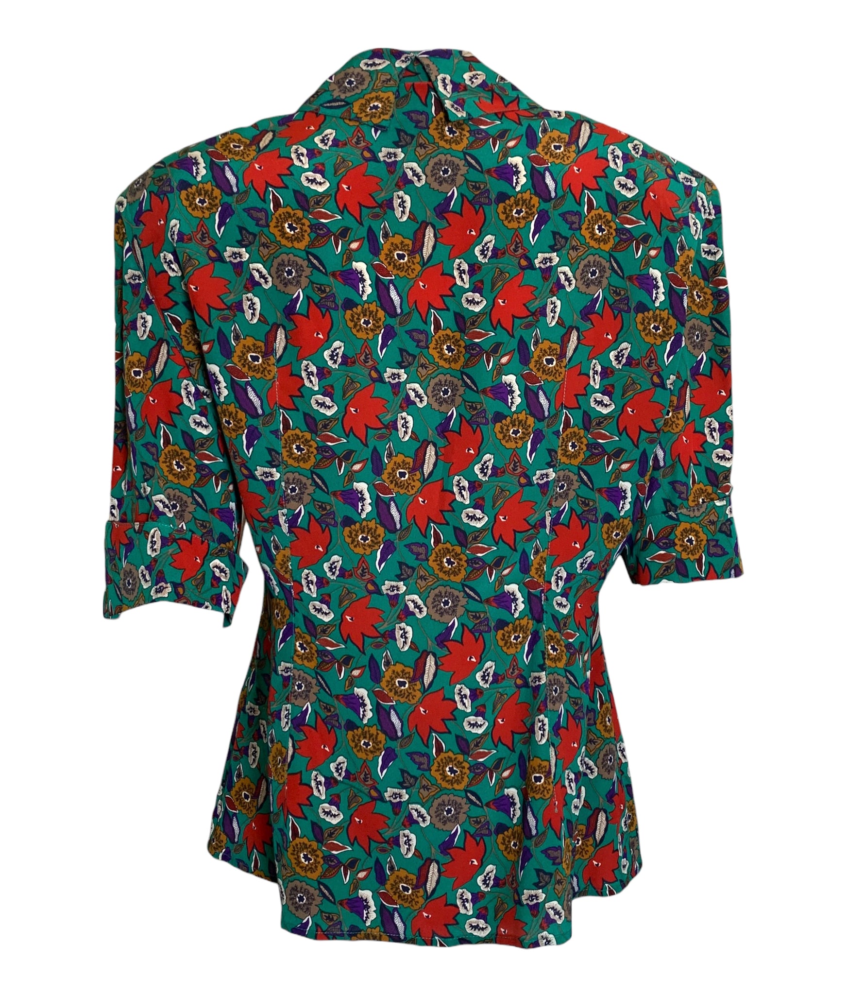  Gucci 80s Corporate Core Green Silk Floral Blouse BACK 3 of 6