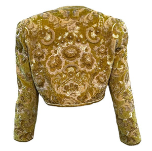  Bill Blass 80s Golden Cropped Evening Jacket with Extravagant Embellishment BACK 3 of 5