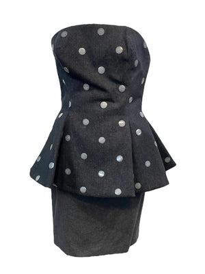 Enrico Coveri 80s OverDyed Black Polka Dot Dress and Cropped Jacket/ front without jacket 