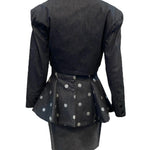 Enrico Coveri 80s OverDyed Black Polka Dot Dress and Cropped Jacket/ back with jacket 