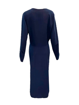 Irene 50s Dramatic Navy Blue Crepe Afternoon Dress, back