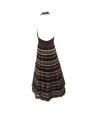 Christian Dior 70s Chocolate Brown Halter Neck Gown with Petticoats, back