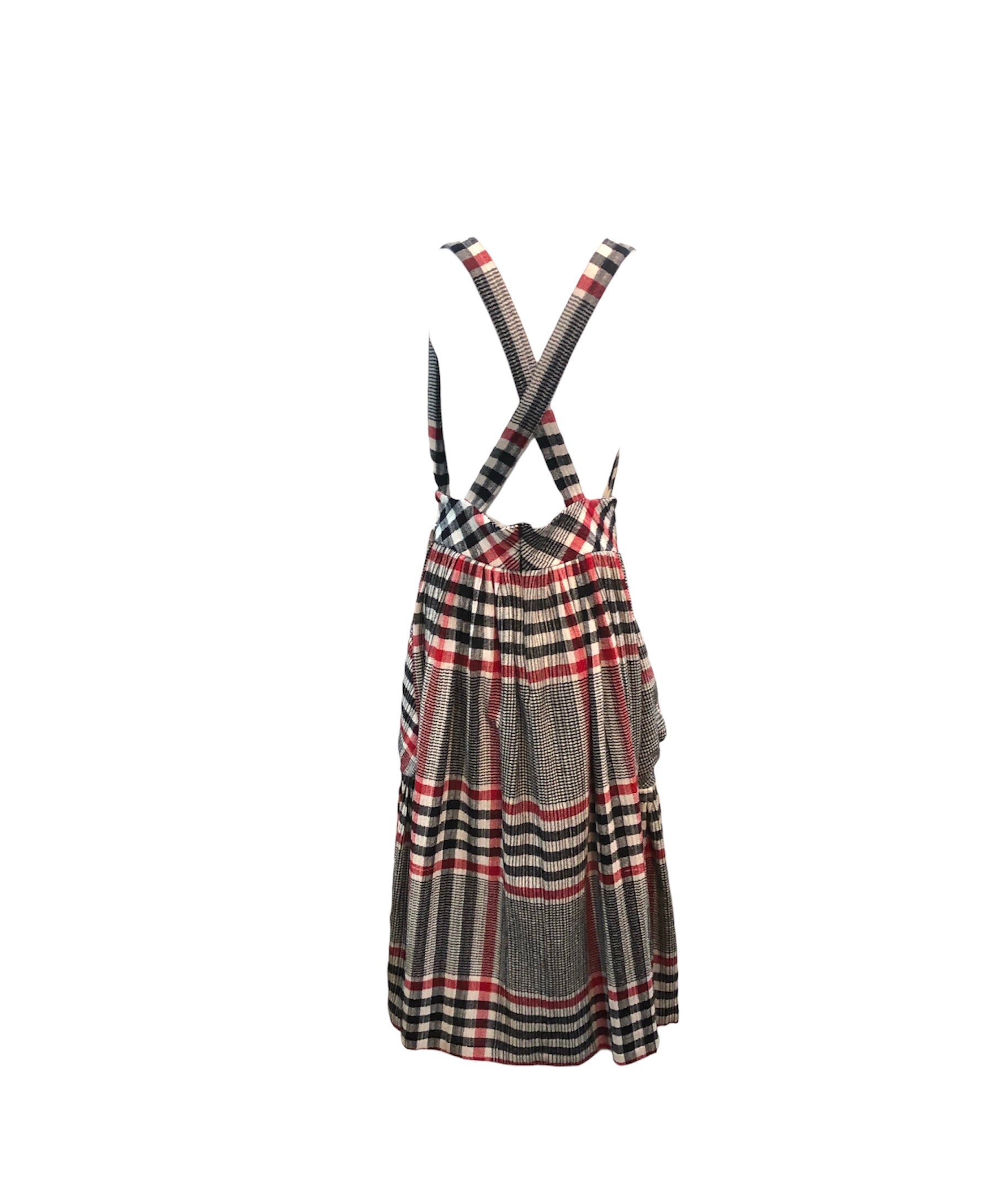 Norma Kamali 80s Wool  Plaid Pinafore Skirt, back