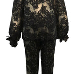  Swinging 60s Black Lace Pantsuit with Nude Underlay FRONT 1 of 4