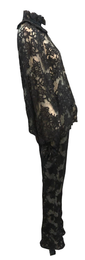 Swinging 60s Black Lace Pantsuit with Nude Underlay SIDE 2 of 4