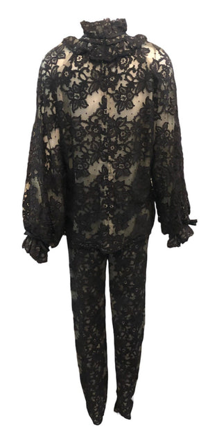 Swinging 60s Black Lace Pantsuit with Nude Underlay BACK 3 of 4