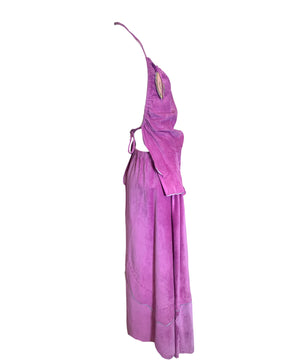  Mara Abboud Purple Suede Hand Painted Feather '80s 4 Piece Ensembl