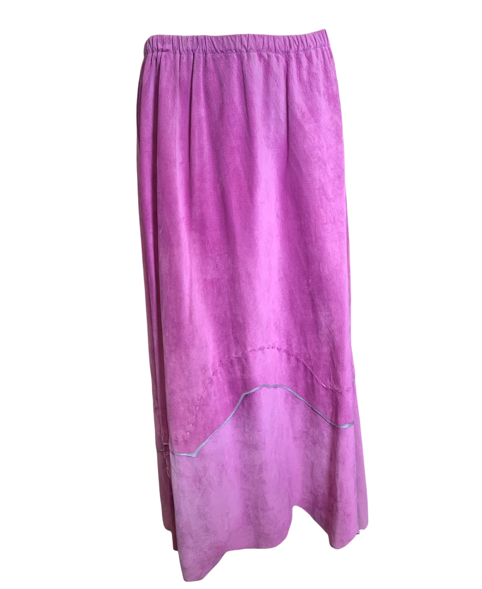  Mara Abboud Purple Suede Hand Painted Feather '80s 4 Piece Ensembl/ back of skirt 
