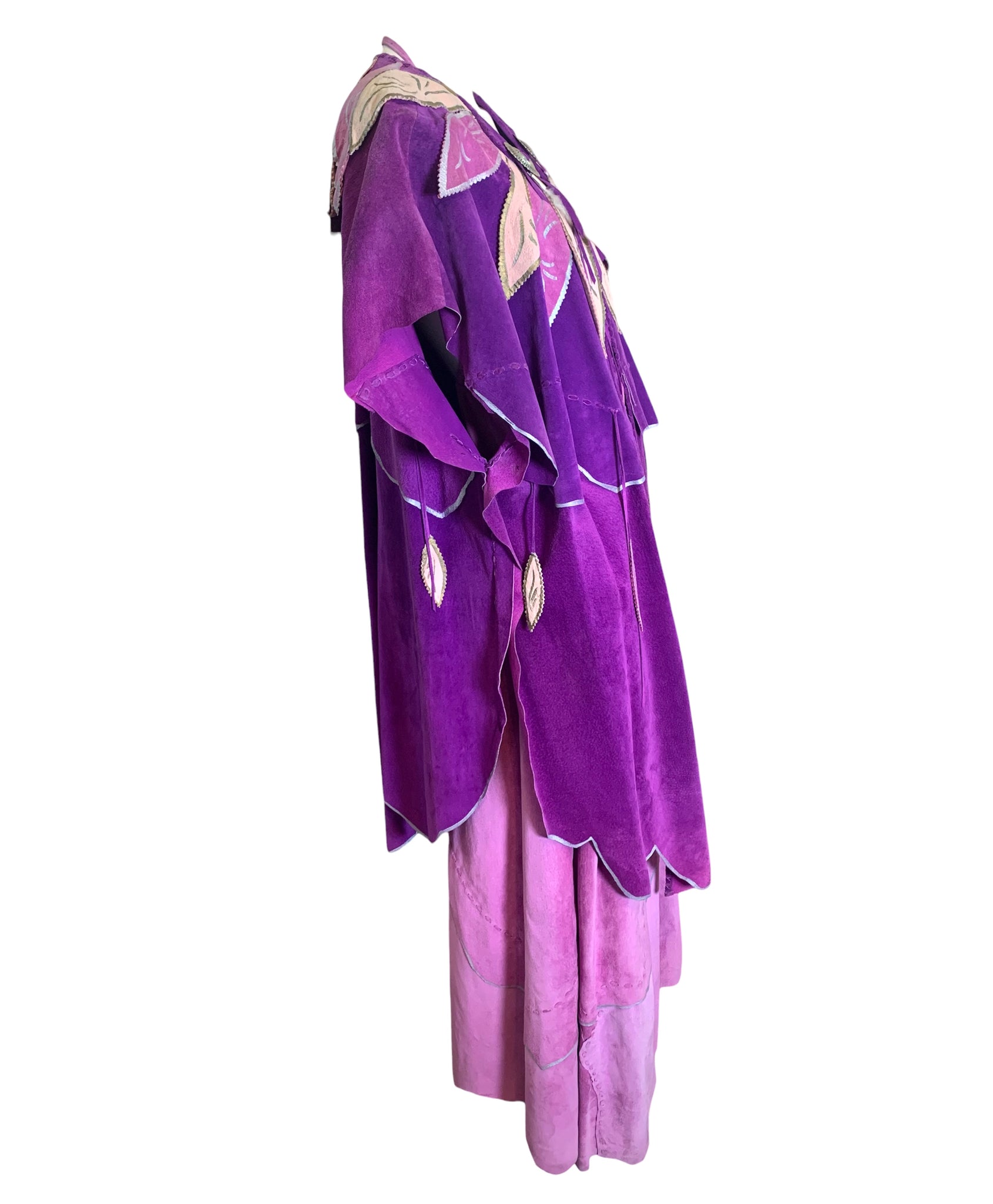  Mara Abboud Purple Suede Hand Painted Feather '80s 4 Piece Ensembl/ side with jacket 