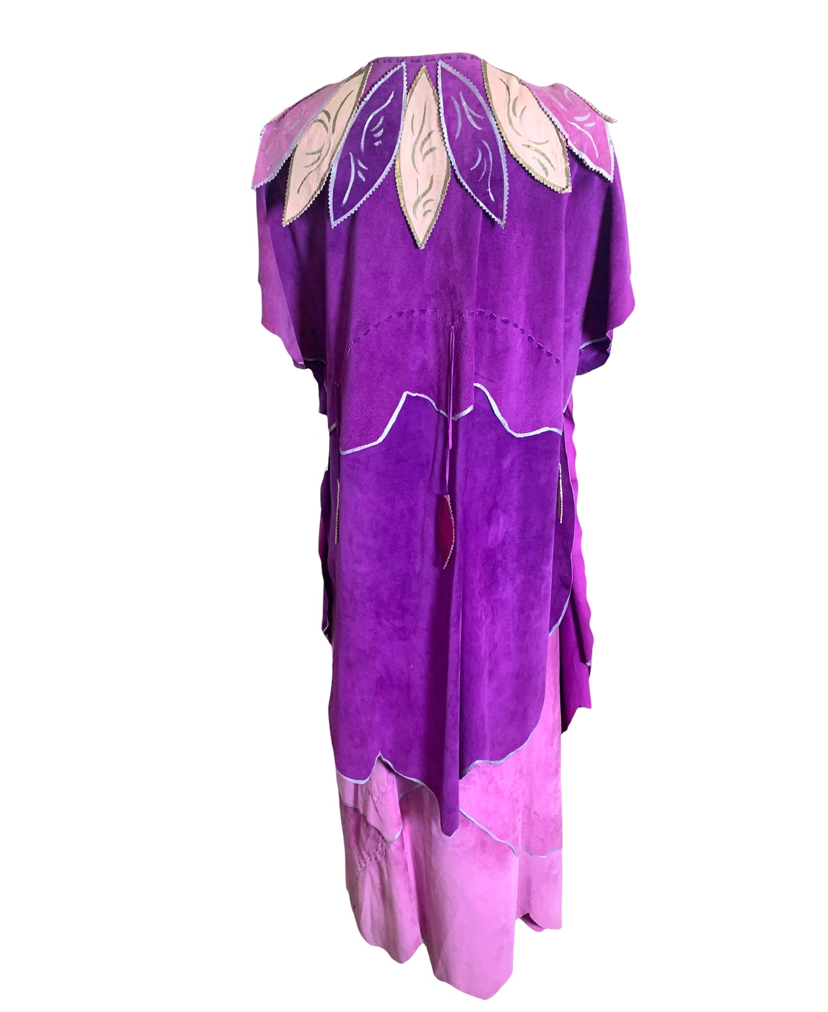  Mara Abboud Purple Suede Hand Painted Feather '80s 4 Piece Ensembl/ back with jacket 