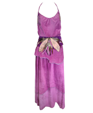  Mara Abboud Purple Suede Hand Painted Feather '80s 4 Piece Ensembl/ front with belt 