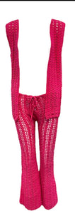 60s Hot Pink Hand Crochet Pant Suit FRONT 1 of 5