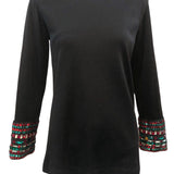  YSL Rive Gauche 80s Black Tunic with Red & Green Faux Gems FRONT 1 of 5