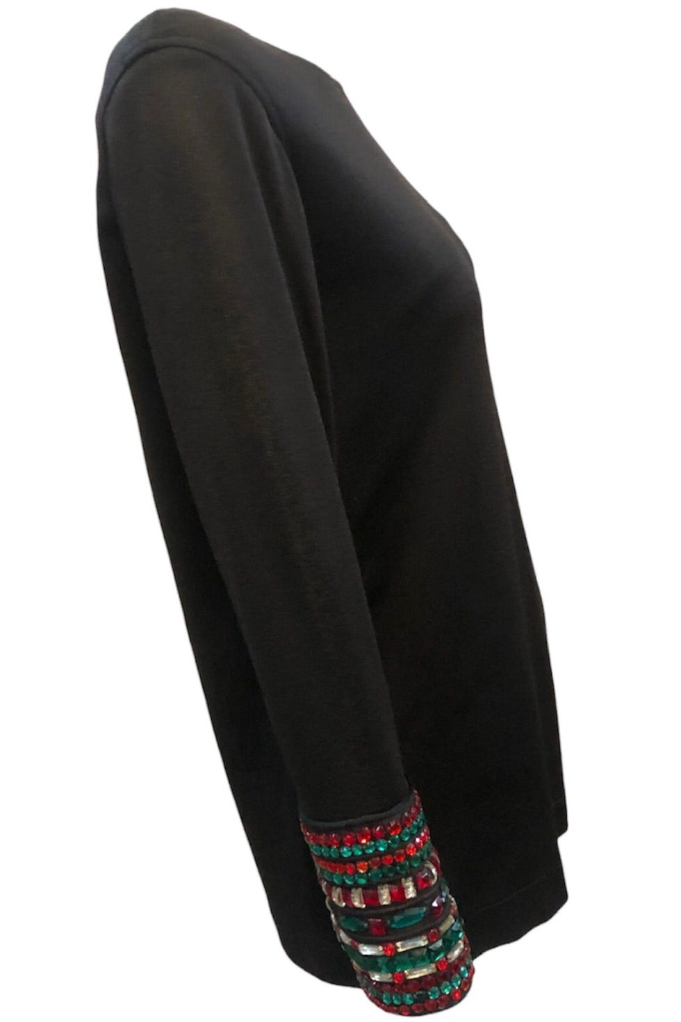 YSL Rive Gauche 80s Black Tunic with Red & Green Faux Gems SIDE 2 of 5