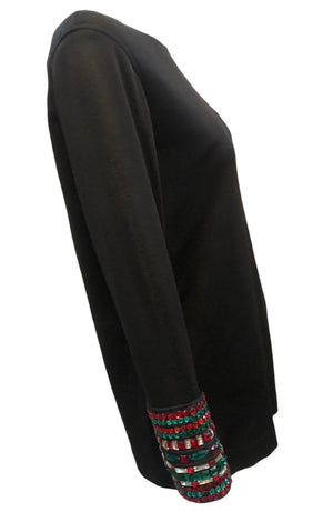  YSL Rive Gauche 80s Black Tunic with Red & Green Faux Gems SIDE 2 of 5