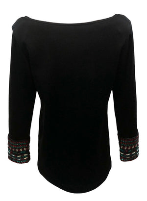  YSL Rive Gauche 80s Black Tunic with Red & Green Faux Gems BACK 3 of 5