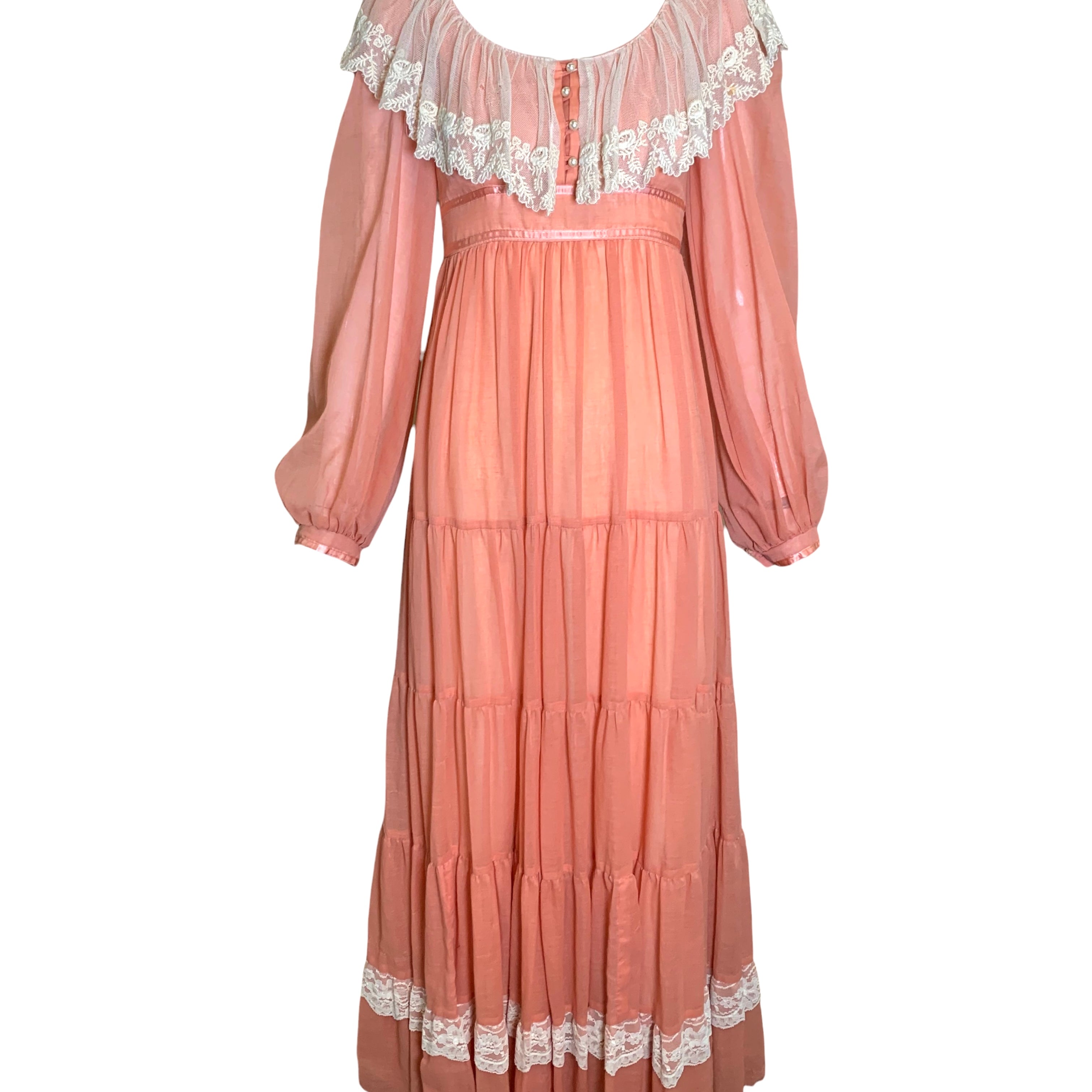 Gunne Sax 70s Salmon Pink Prairie Dress As Is FRONT 1 of 6
